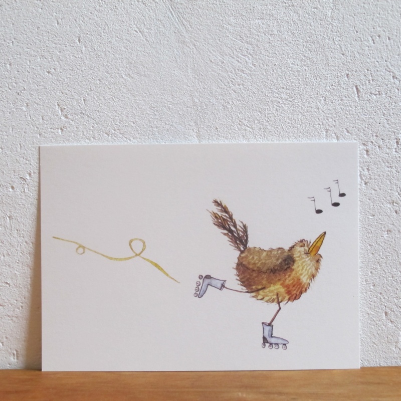 Vogel auf Rollschuhen, Aquarell