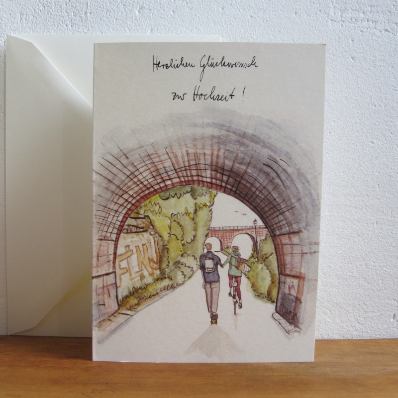 An den Händen halten zur Hochzeit und dabei vorwärts fahren gemeinsam
