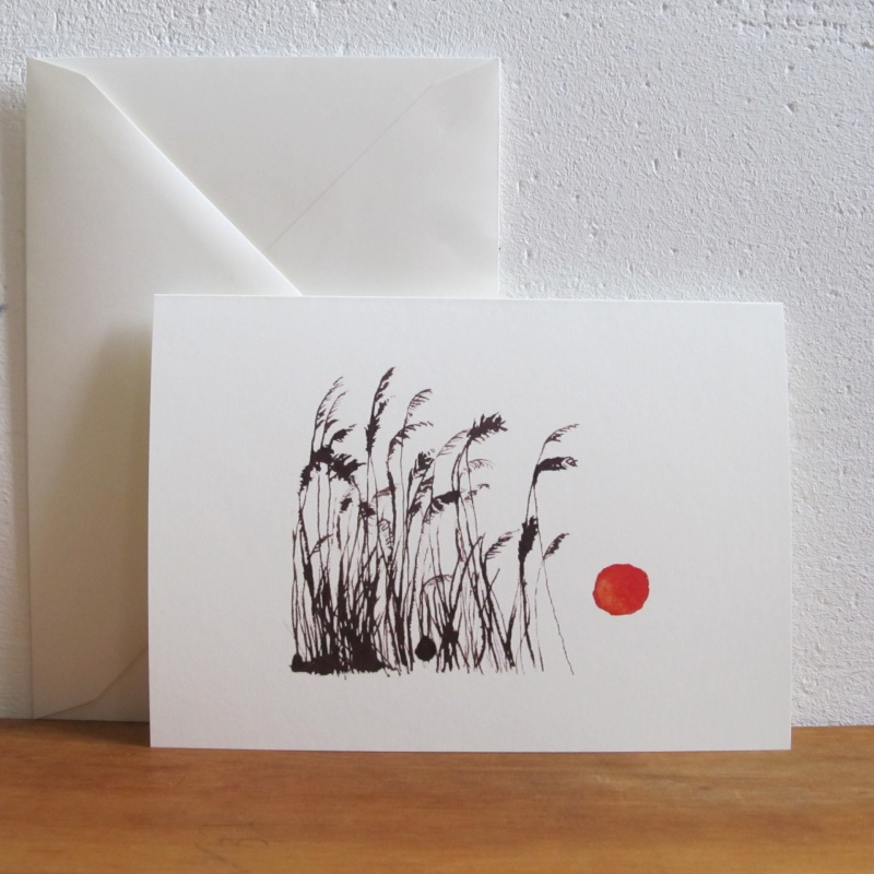 Schilf mit roter Sonne, Trauerbriefkarte