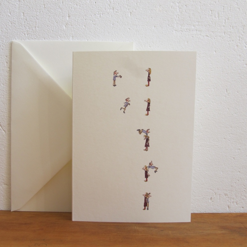 Minimalistische comichafte Karte mit zwei Figuren