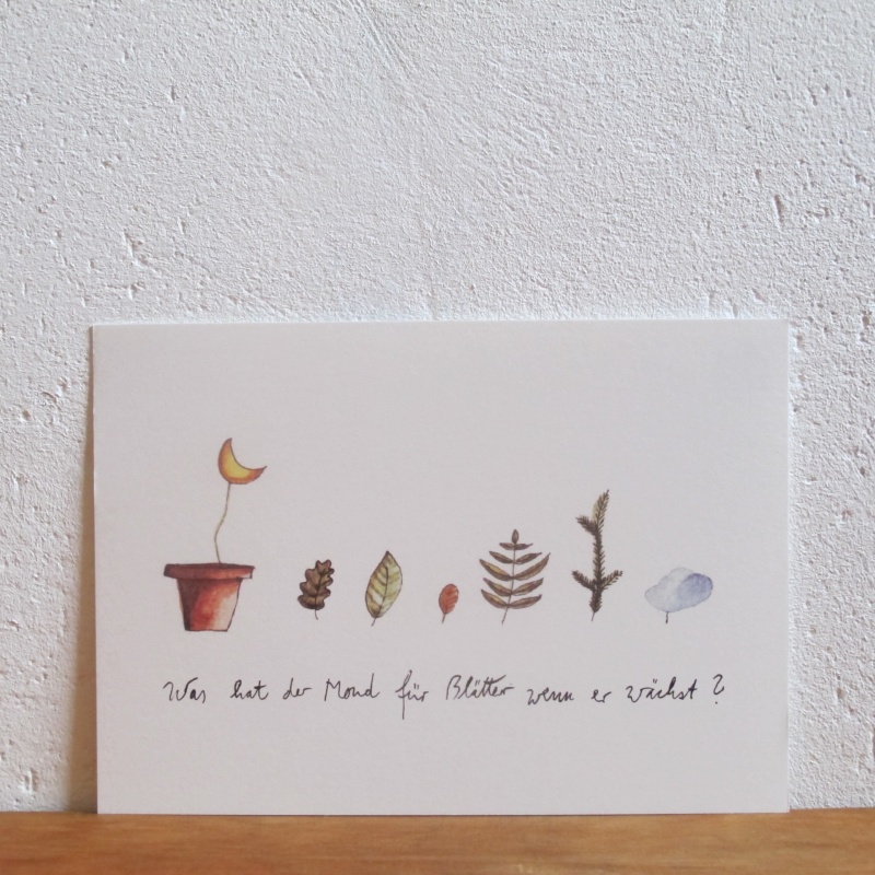 Blumentopf mit Mond und Blättern, Botaniker, Illustration, Comic