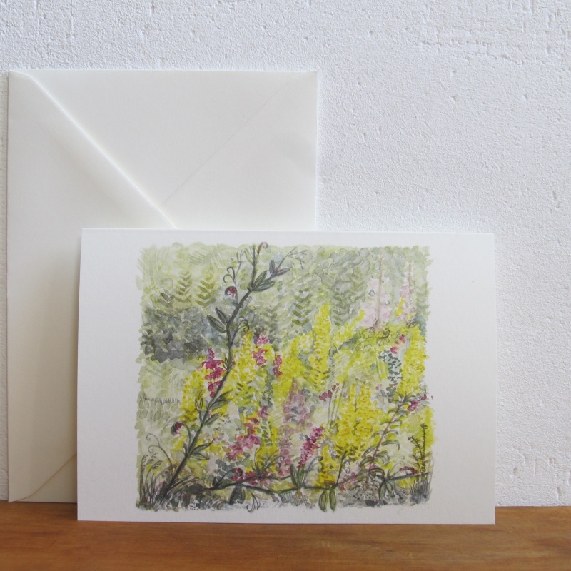 Luftiges Garten-Aquarell in rosa, gelb und grün