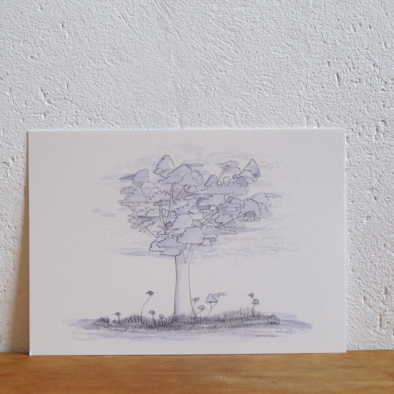Baum aus Wolken, Aquarell nur blau